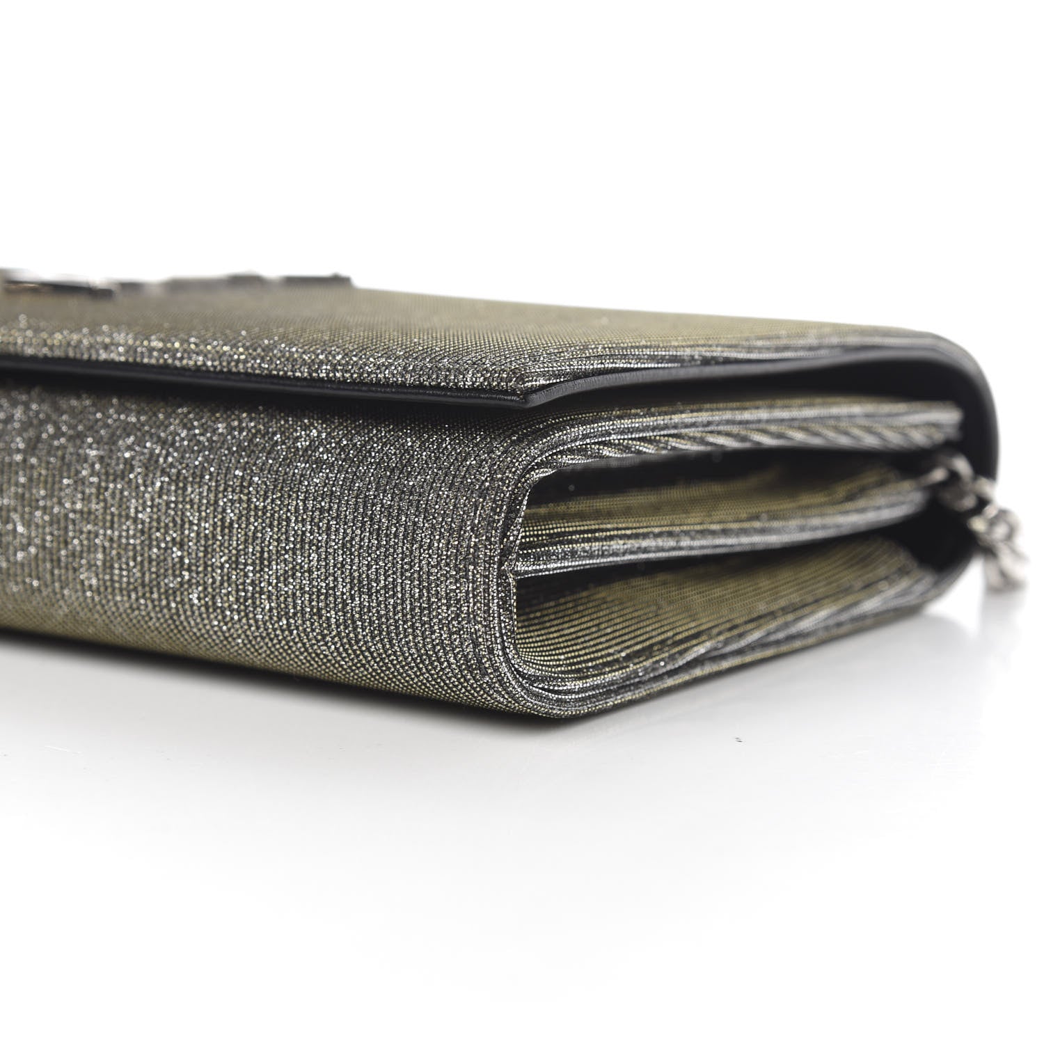 Saint Laurent Metallic Sparkle Fabric Monogram Chain Wallet Anthracite 8 of 10