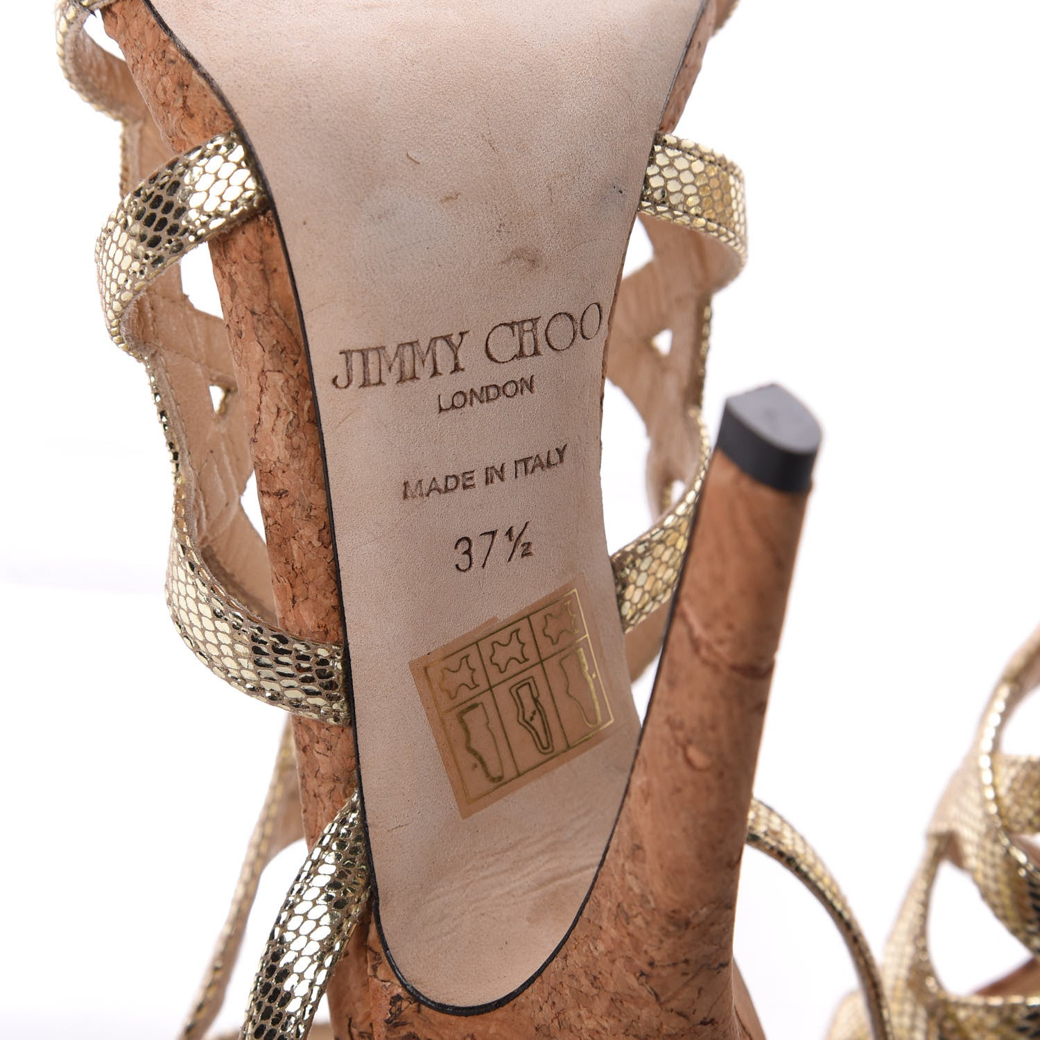 Jimmy Choo Metallic Printed Dehlia Heel Sandals 37.5 Gold 9 of 9