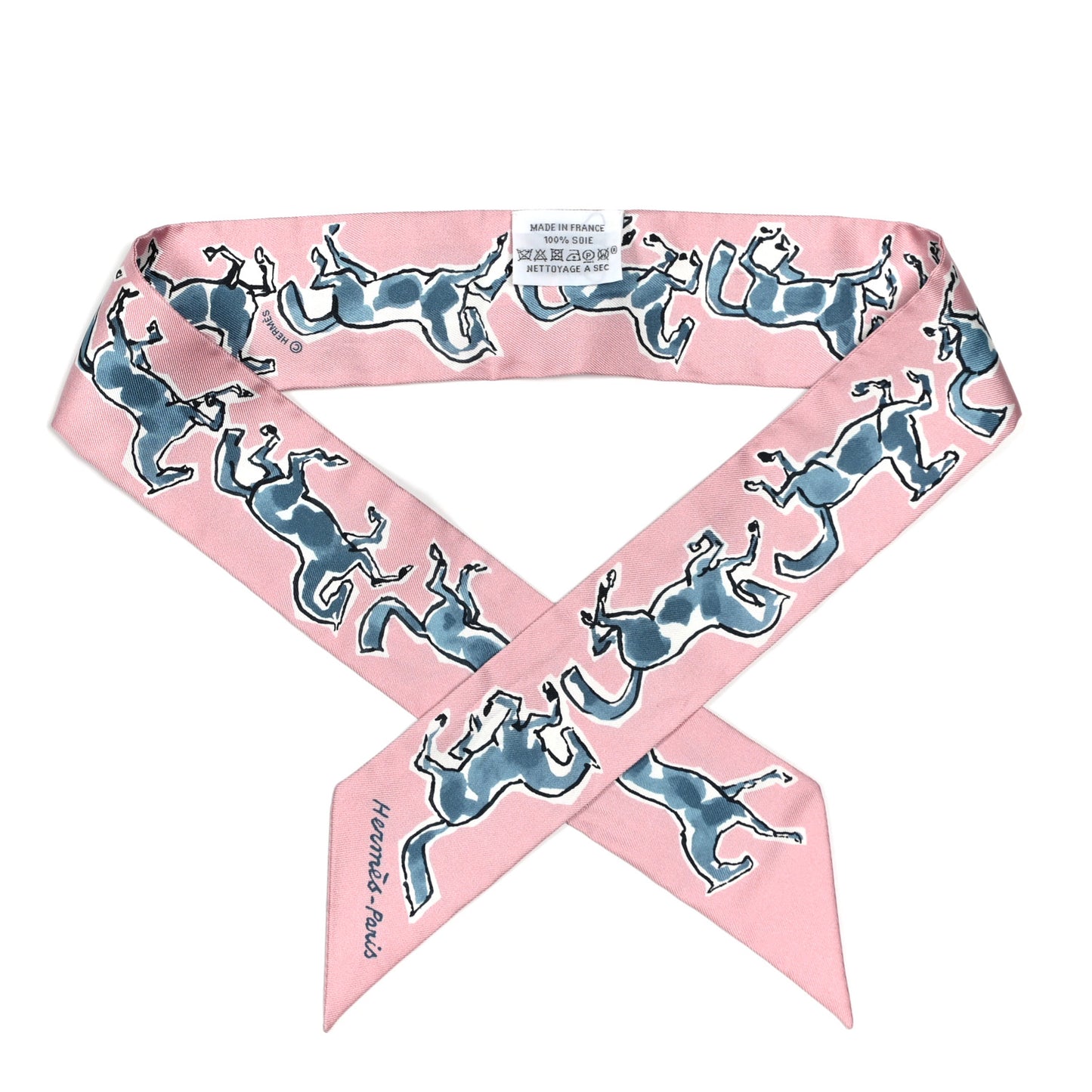 Silk Chevaux En Liberte Twilly Vieux Rose Bleu
