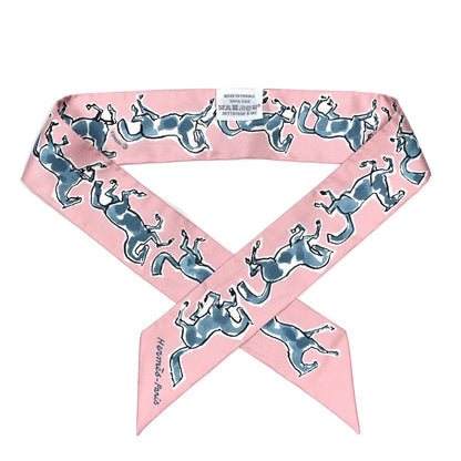 Hermes Silk Chevaux En Liberte Twilly Vieux Rose Bleu 1 of 4