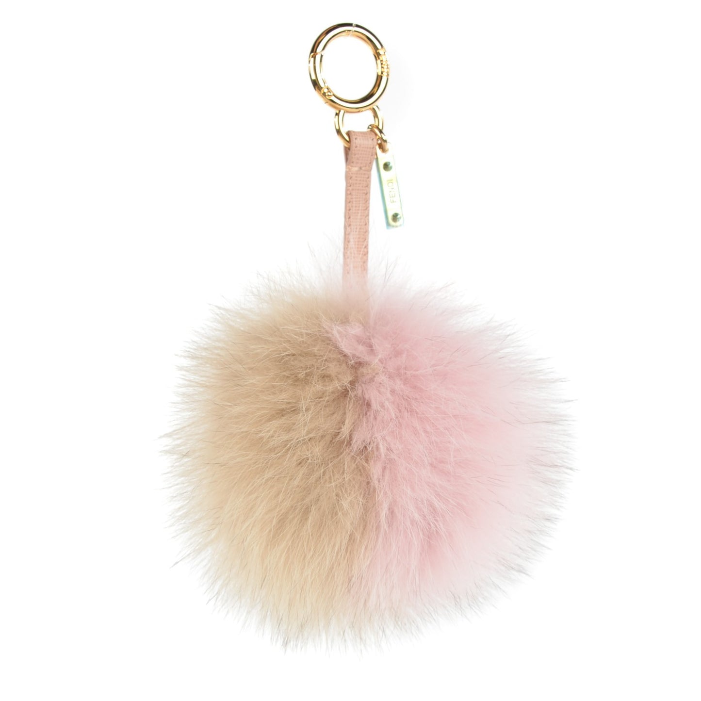 Fox Fur Vitello Elite Bi-Color Pom Pom Bag Charm Rosa Cammello Cipria