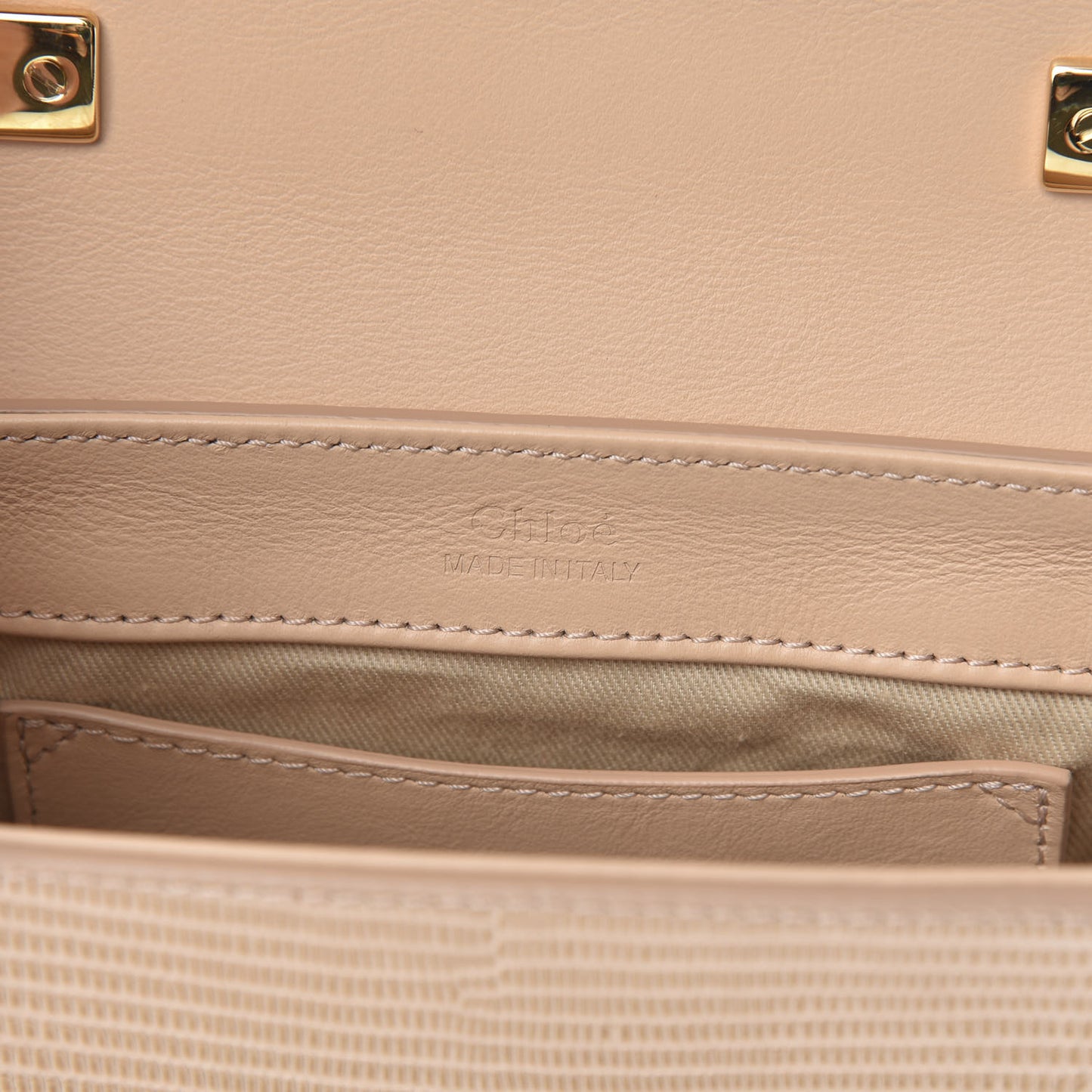 Calfskin Lizard Embossed Mini C Double Carry Biscotti Beige