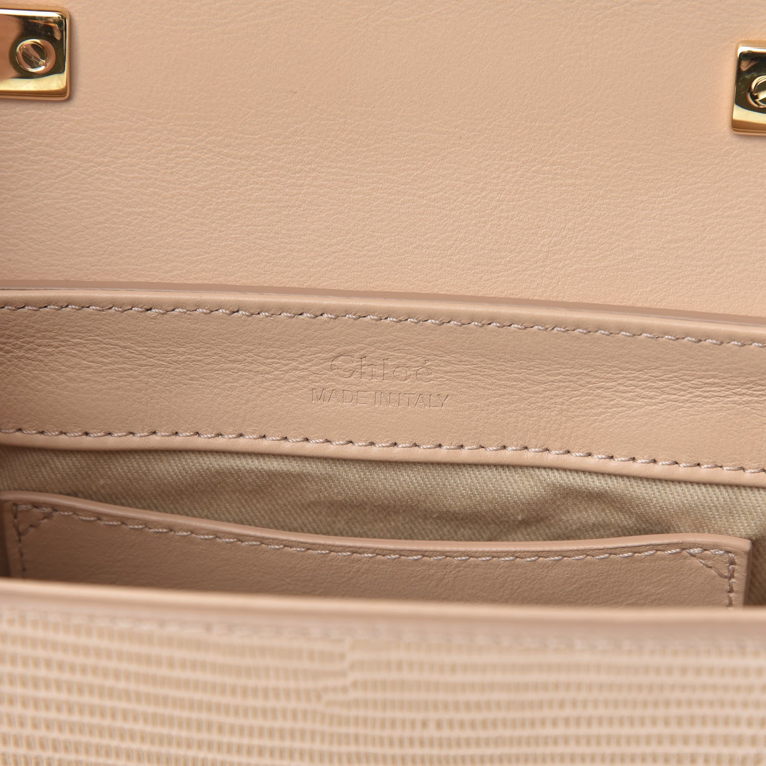 Chloe Calfskin Lizard Embossed Mini C Double Carry Biscotti Beige 6 of 12