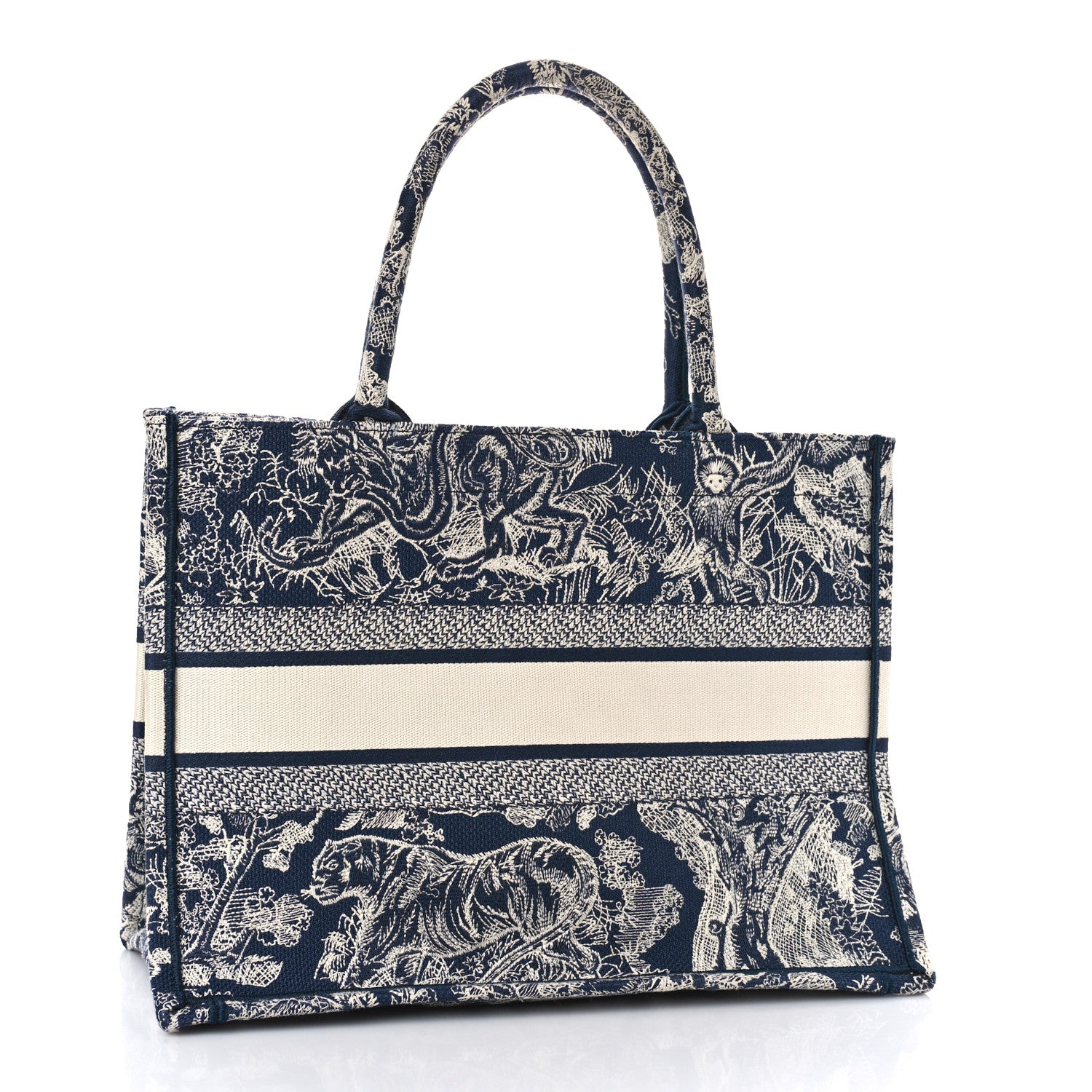 Christian Dior Canvas Embroidered Medium Toile De Jouy Reverse Book Tote Blue 3 of 8