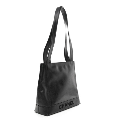 Chanel Caviar Embroidered Logo Shoulder Bag Black 3 of 10
