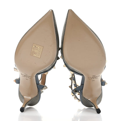 Valentino Garavani Lizard Rockstud Ankle Strap 65mm Pumps 35 Blue 6 of 8