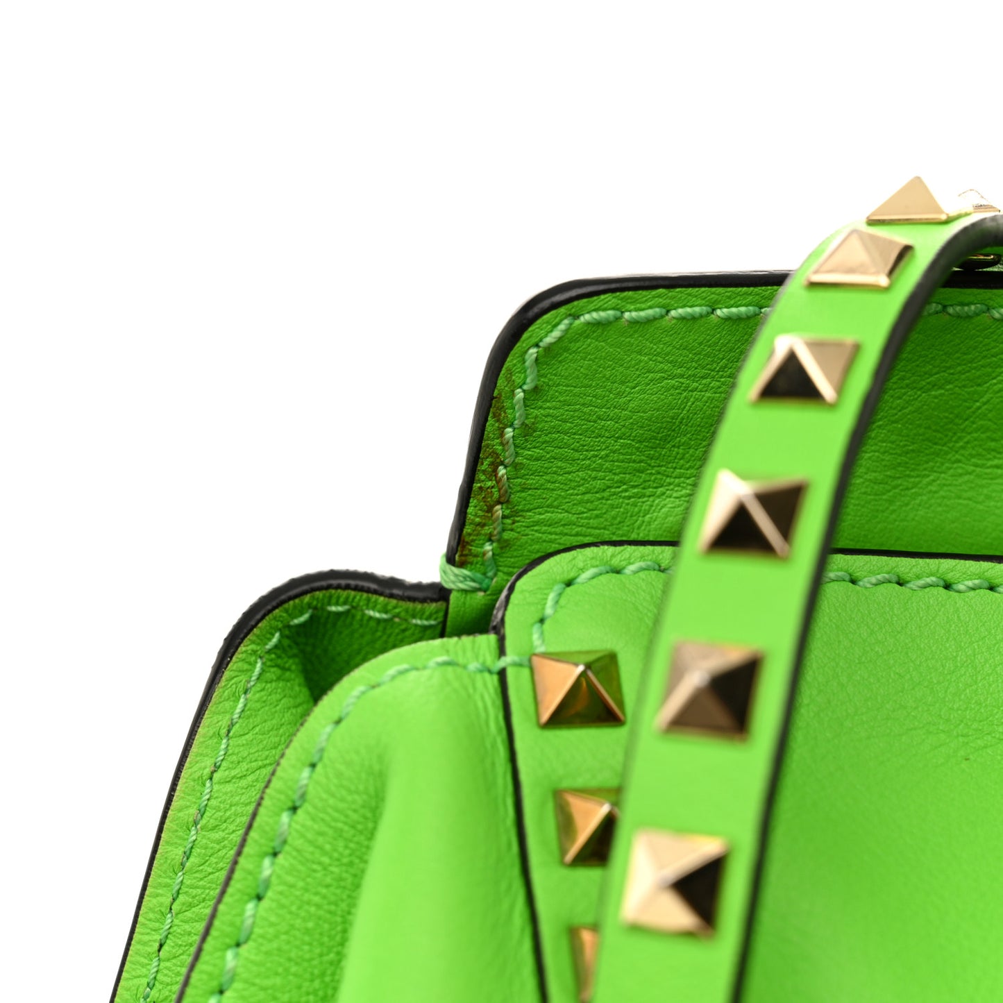 Vitello Medium Rockstud Tote Green Fluo