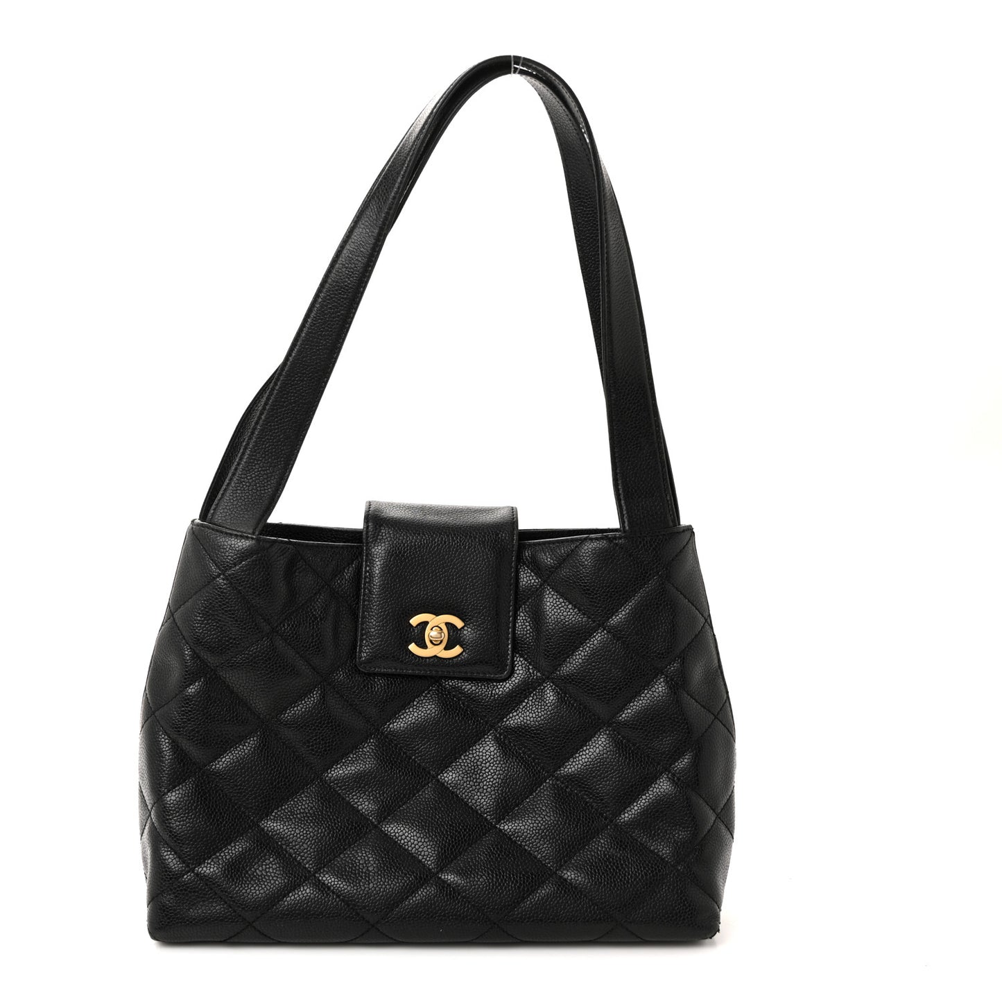Caviar Diamond Flap Shoulder Bag Black