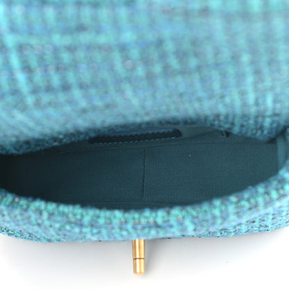 Chanel Tweed Enamel Quilted Pending CC Mini Square Flap Blue Green 5 of 9