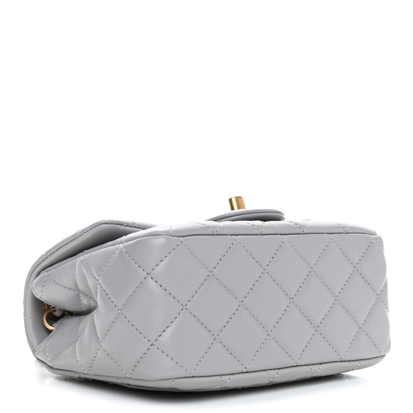 Lambskin Quilted Mini Pearl Crush Flap Light Grey