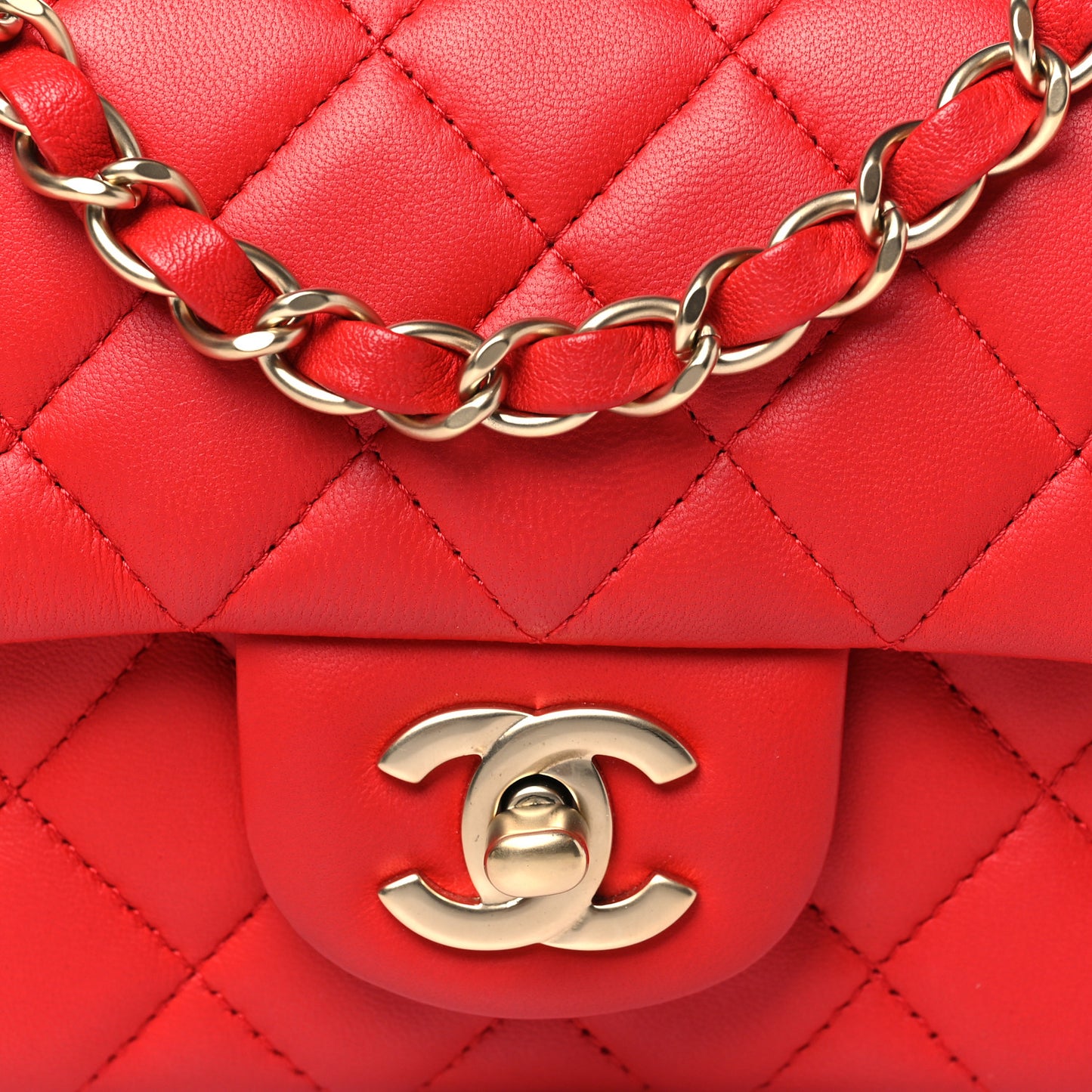 Lambskin Quilted Mini Rectangular Flap Red