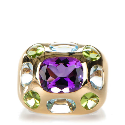 Chanel 18K Yellow Gold Amethyst Peridot Aquamarine Baroque Ring 5 1 of 5