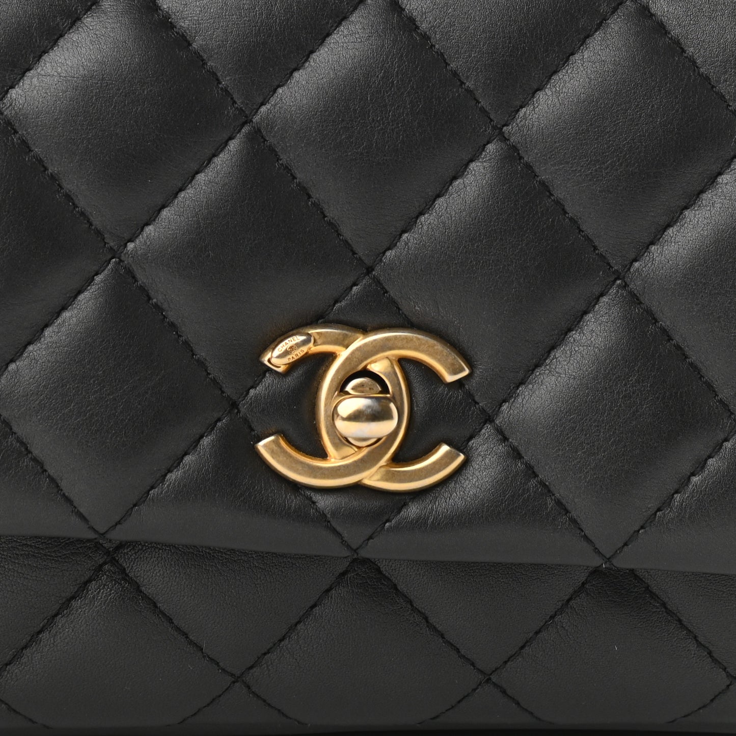 Calfskin Quilted Top Handle Flap Black
