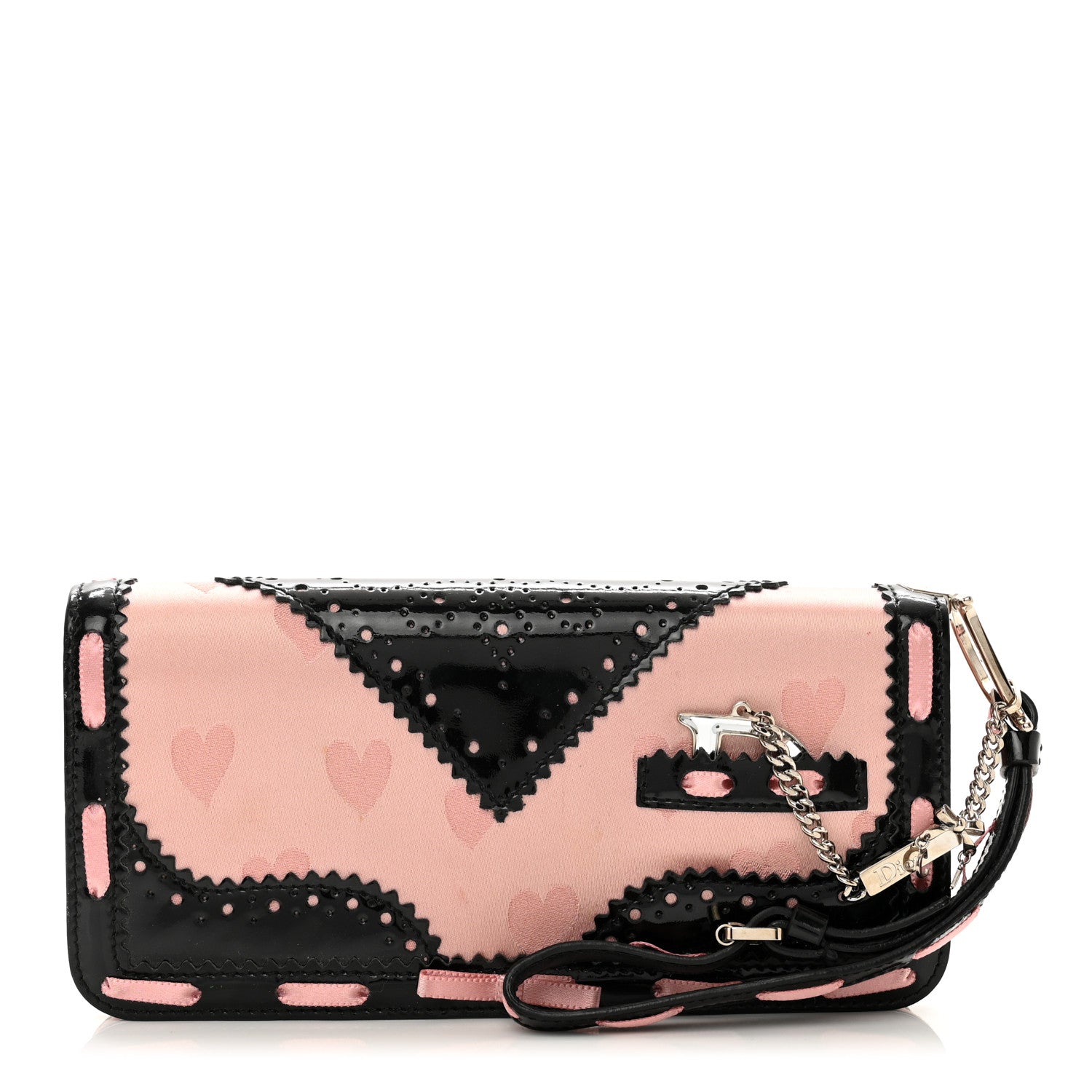 Christian Dior Satin Patent Heart D Trick Clutch Pink Black 1 of 10