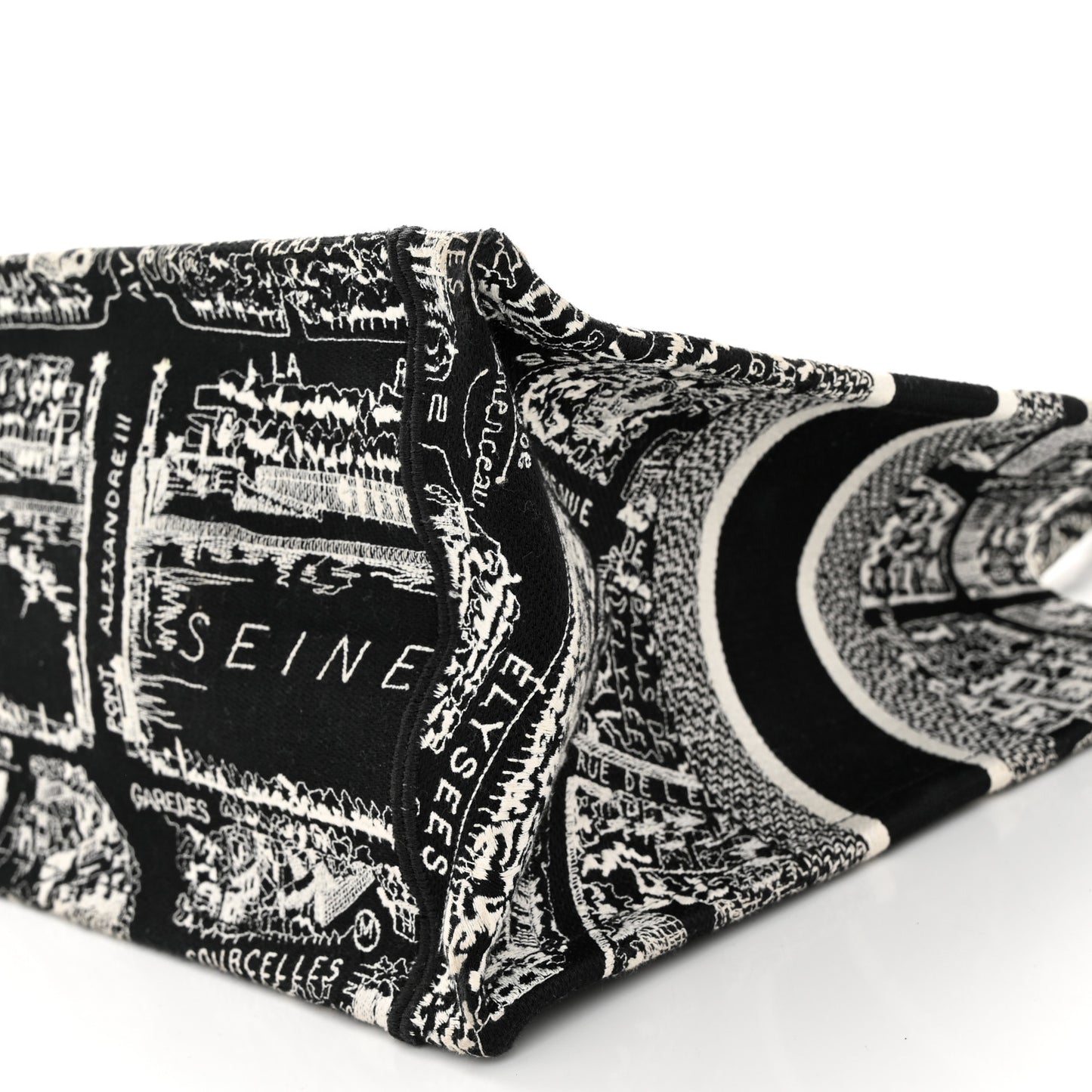 Canvas Embroidered Medium Plan De Paris Book Tote Black White
