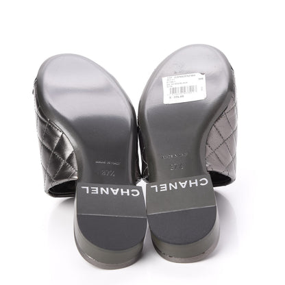 Chanel Iridescent Lambskin Quilted CC Chain Mules 37.5 Silver Black 5 of 10