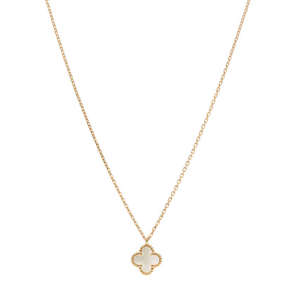 Van Cleef & Arpels 18K Yellow Gold Mother of Pearl Sweet Alhambra Pendant Necklace 1 of 6