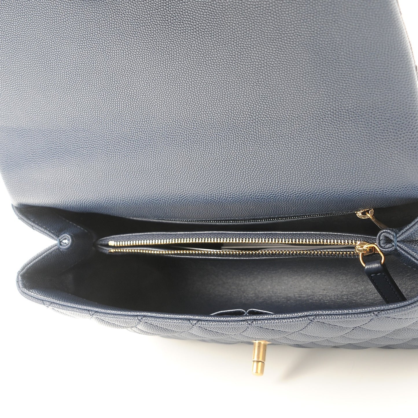 Caviar Lizard Quilted Small Coco Handle Flap Navy