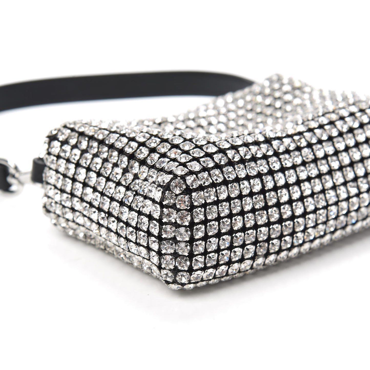 Mesh Crystal Rhinestone Mini Heiress Pouch Black Silver