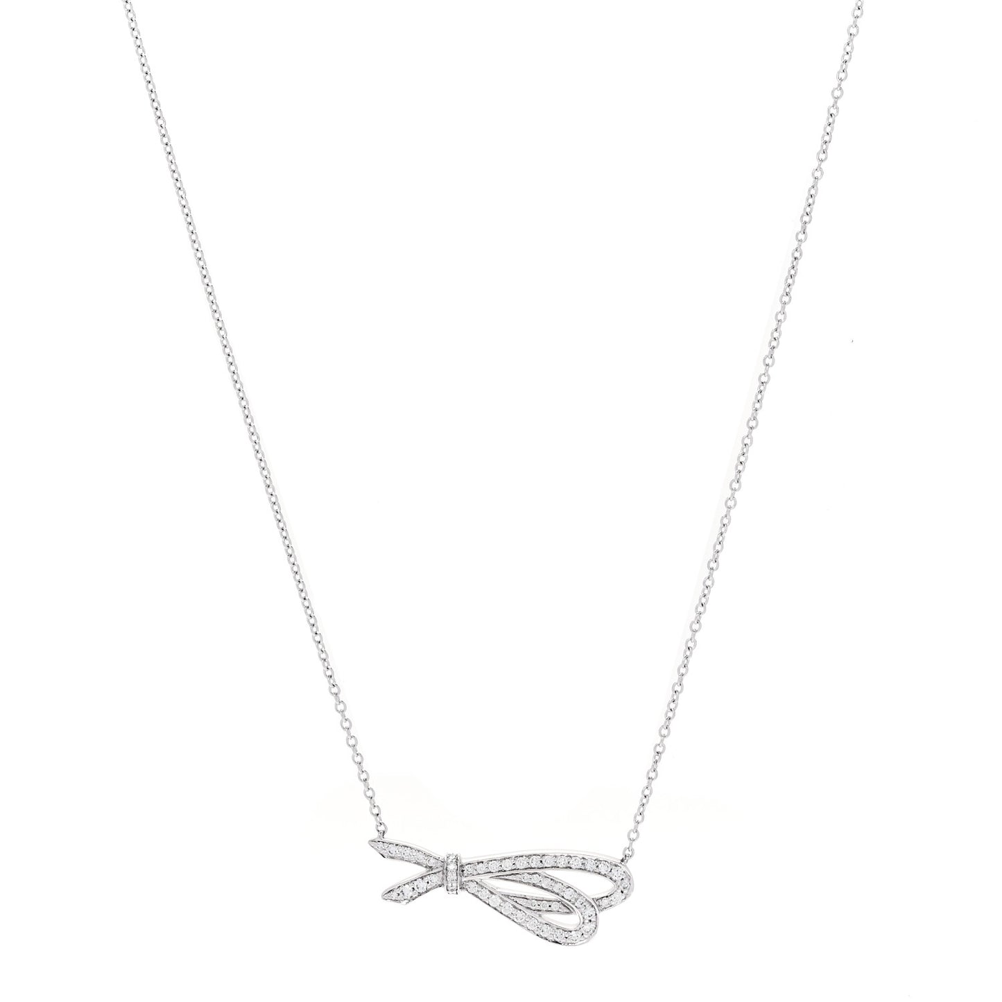 18K White Gold Diamond Bow Pave Pendant Necklace