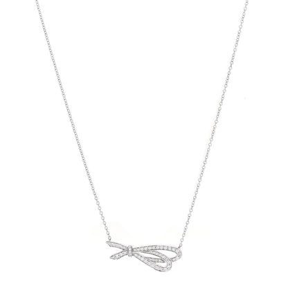 Tiffany 18K White Gold Diamond Bow Pave Pendant Necklace 1 of 6