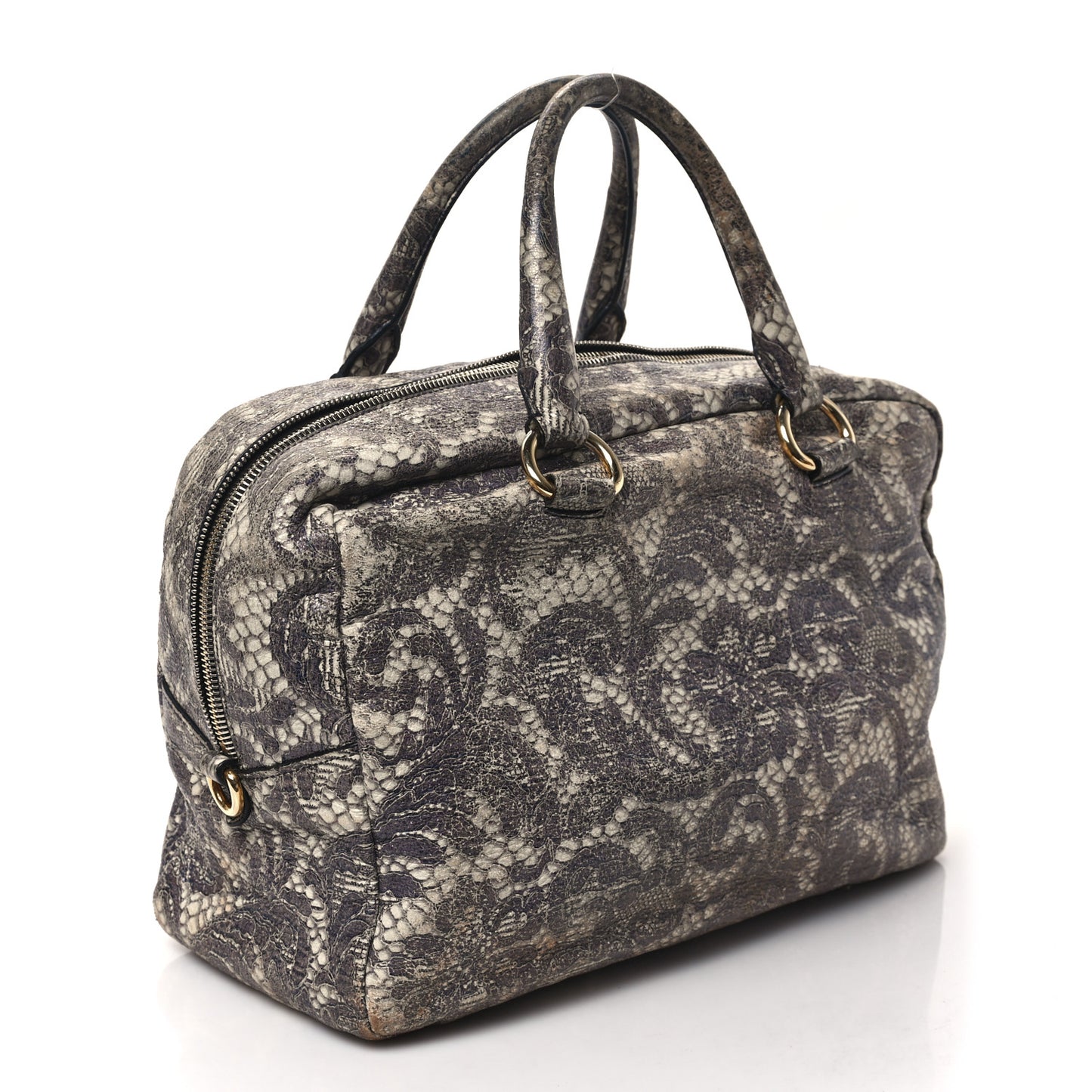 Cervo Lux Print Lace Bauletto Bag Talco