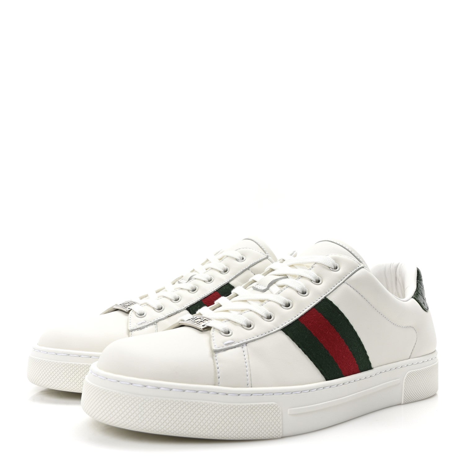 Gucci Calfskin Crocodile Web Womens Ace Sneakers 39.5 White Green 4 of 11