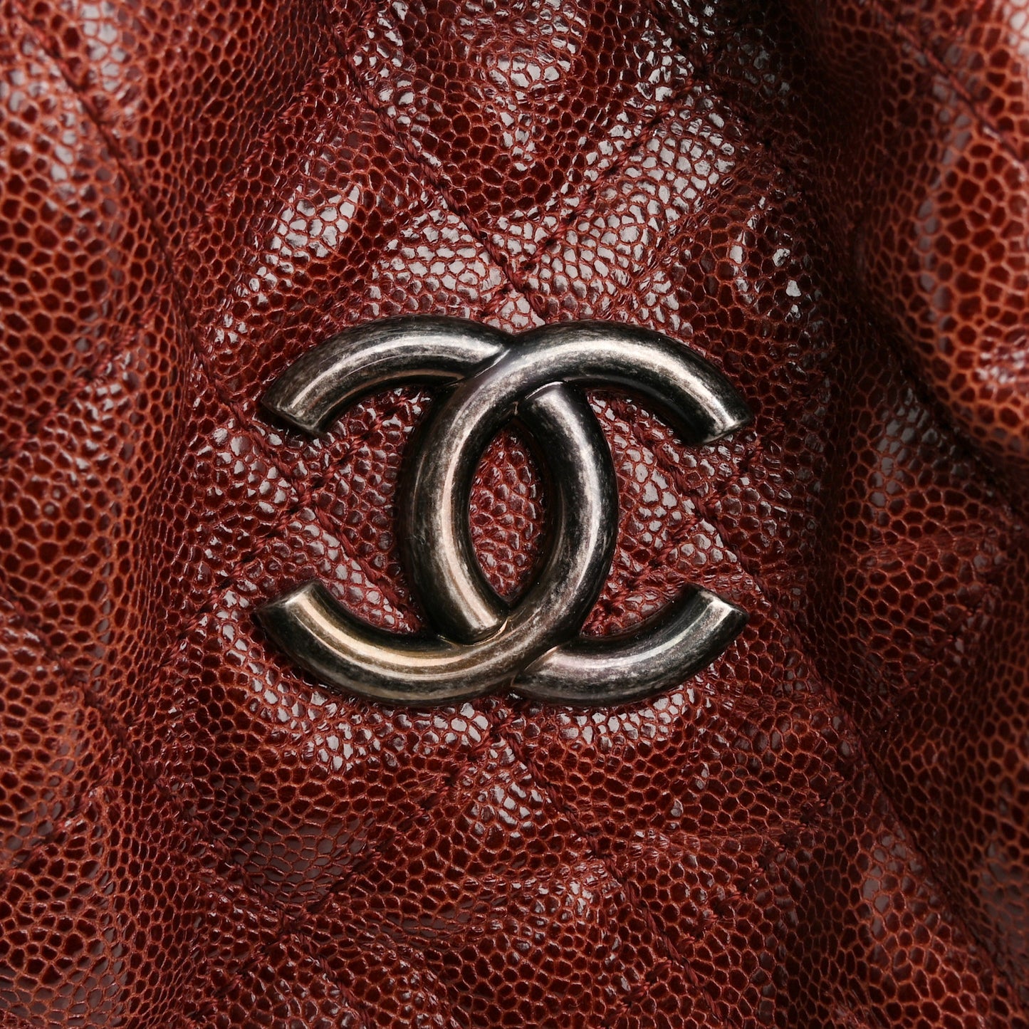 Crumpled Grained Calfskin Quilted Medium Elastic Tote Burgundy