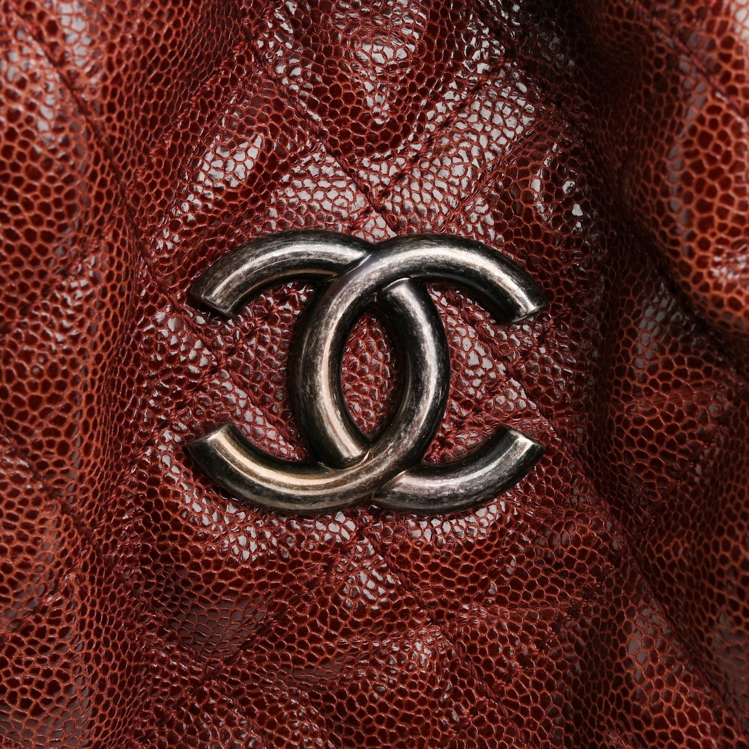Chanel Crumpled Grained Calfskin Quilted Medium Elastic Tote Burgundy 11 of 12