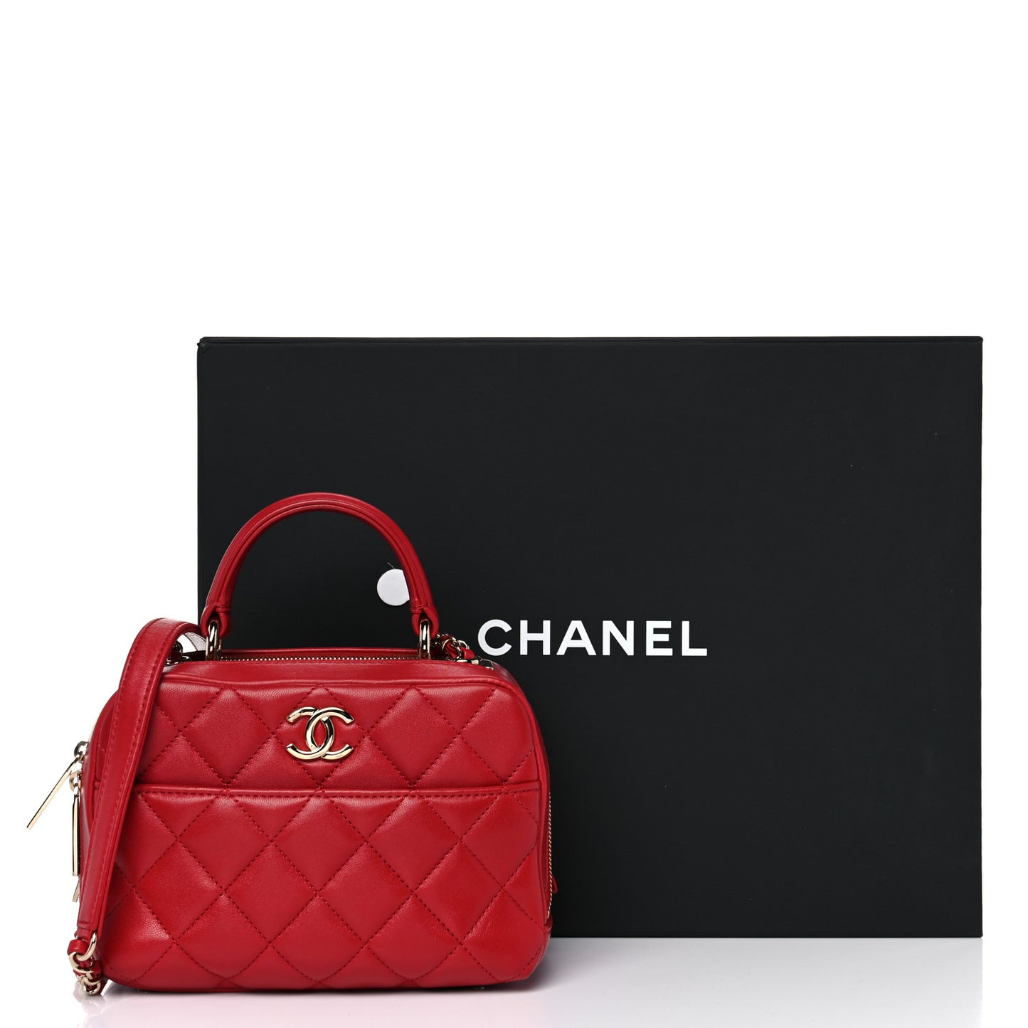 Lambskin Quilted Small Trendy CC Bowling Bag Red