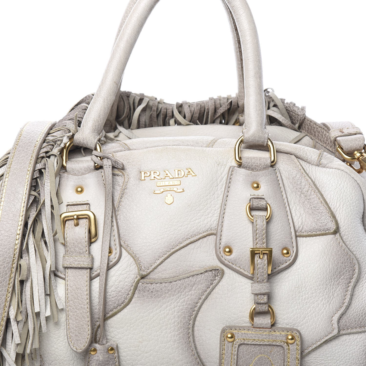 Prada Cervo Patchwork Fringe Bowler Bianco 11 of 17