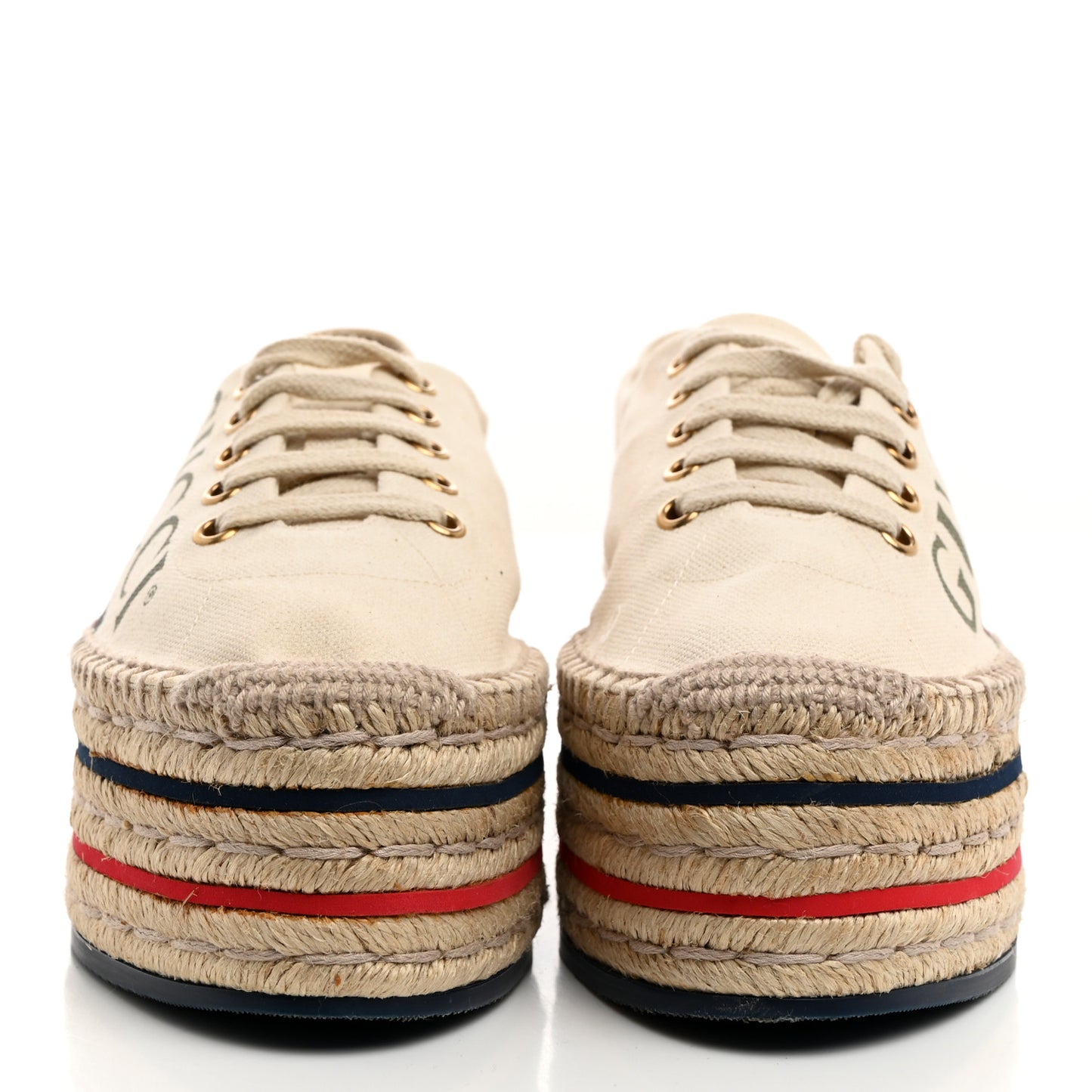 Canvas Logo Lace-Up Platform Espadrilles 37 Greggio Grege