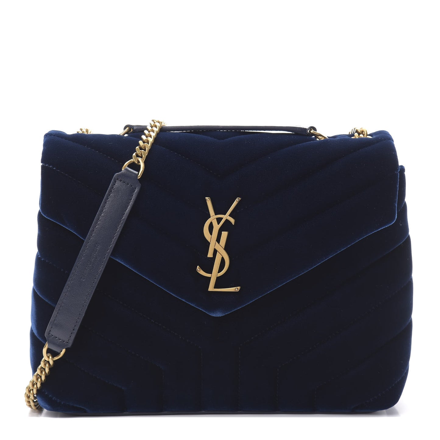 Velvet Y Quilted Monogram Small Loulou Chain Satchel Medium Blue