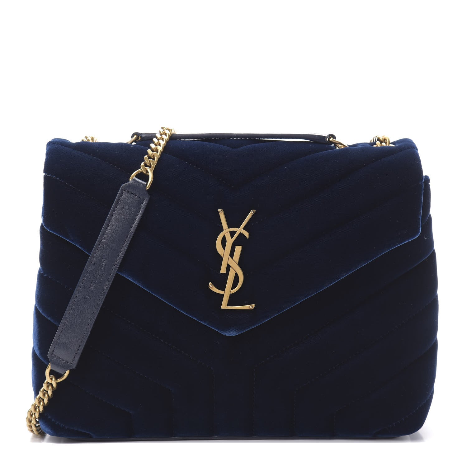Saint Laurent Velvet Y Quilted Monogram Small Loulou Chain Satchel Medium Blue 1 of 13