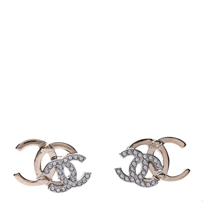 Chanel Crystal Double CC Earrings Gold Silver 1 of 5