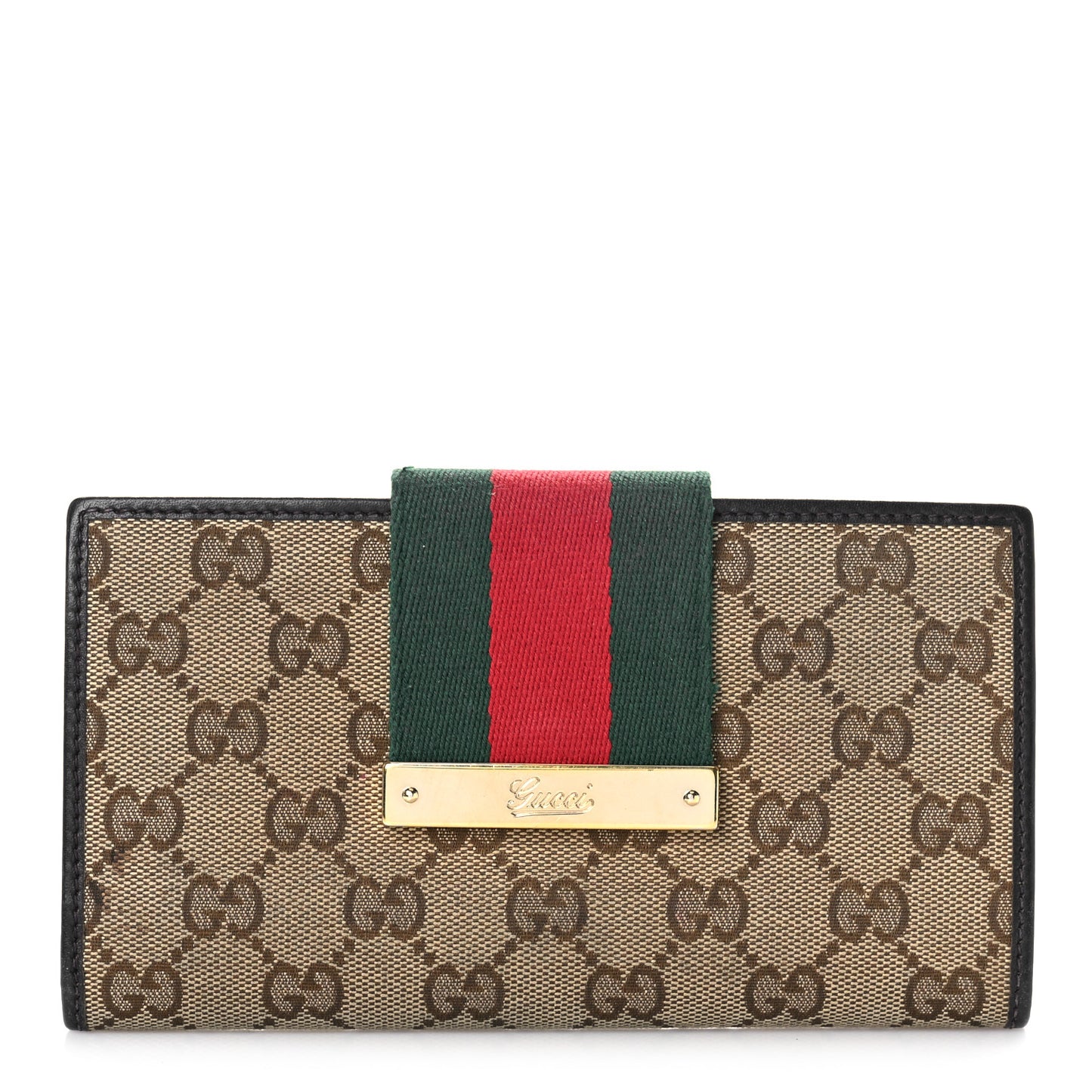 Monogram Calfskin Ladies Web Continental Wallet Beige Ebony Cocoa