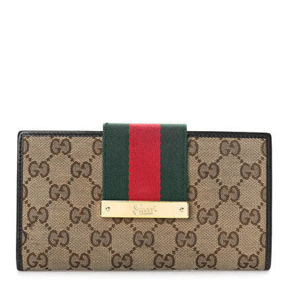 Gucci Monogram Calfskin Ladies Web Continental Wallet Beige Ebony Cocoa 1 of 13