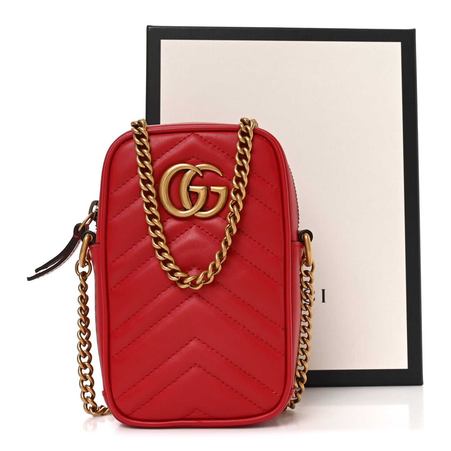 Calfskin Matelasse Mini GG Marmont Crossbody Bag Hibiscus Red