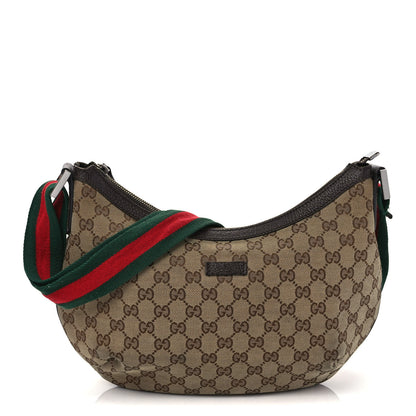Gucci Monogram Web Medium Half Moon Hobo Dark Brown 1 of 12