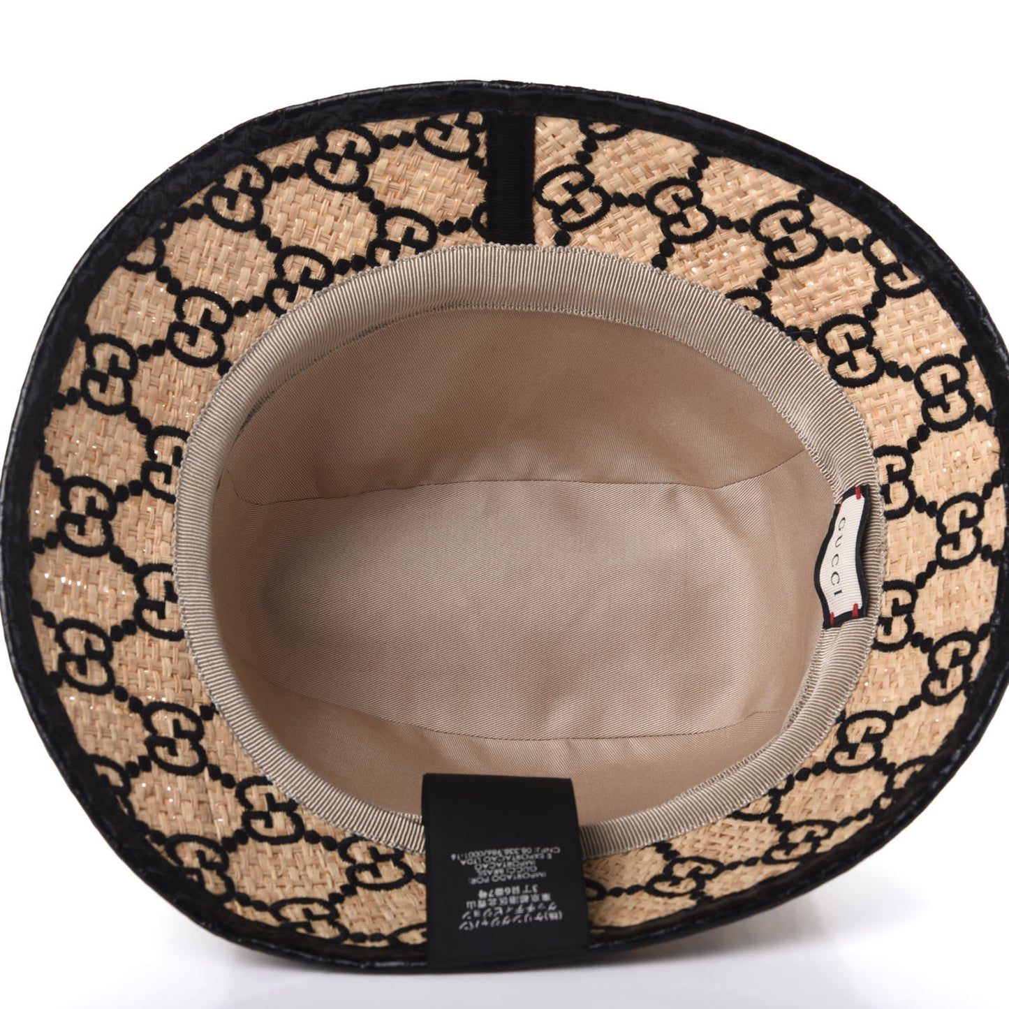 Raffia Elaphe GG Monogram Embroidered Fedora Hat M Ivory Black