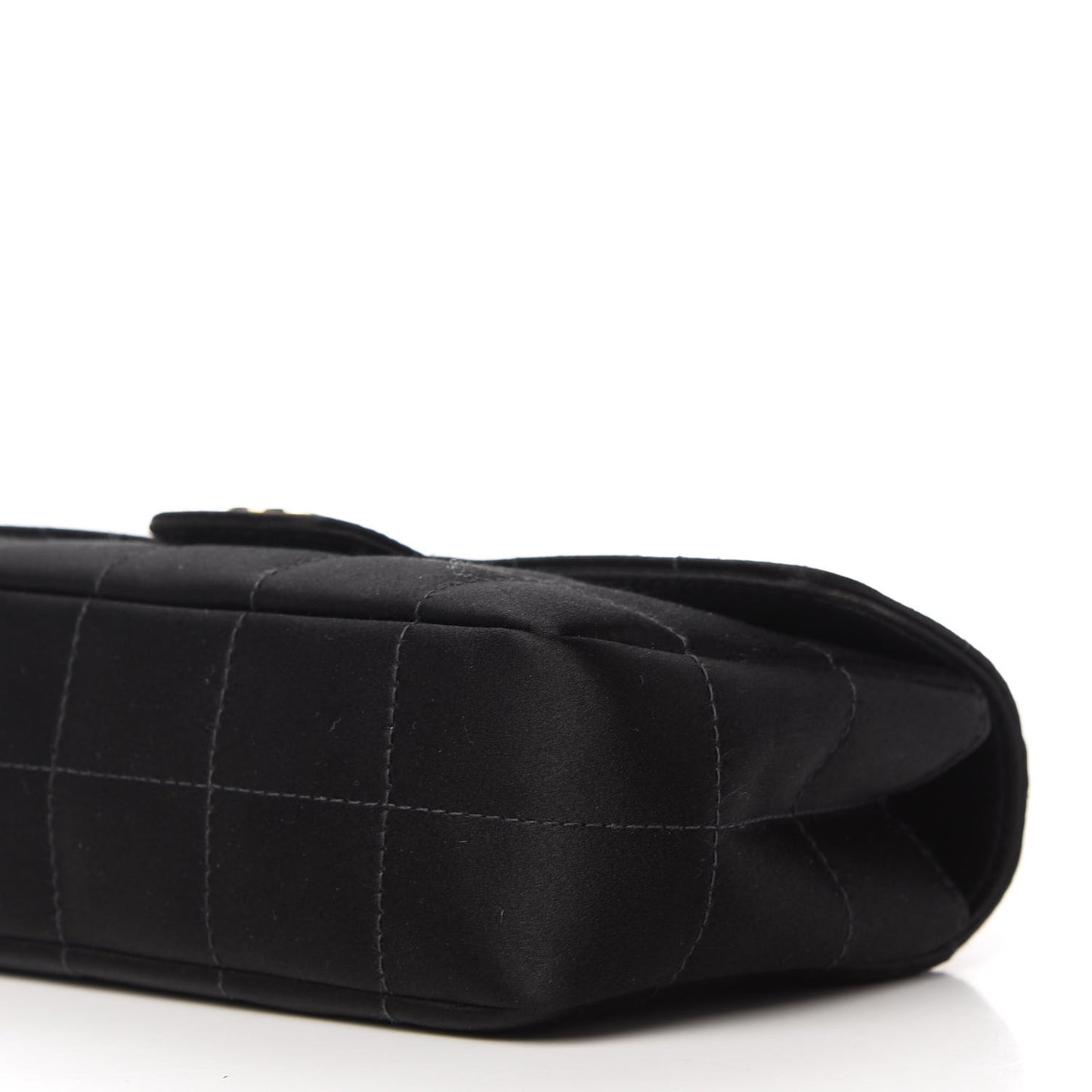 Satin Chocolate Bar Quilted Camellia Rectangular Mini Flap Black