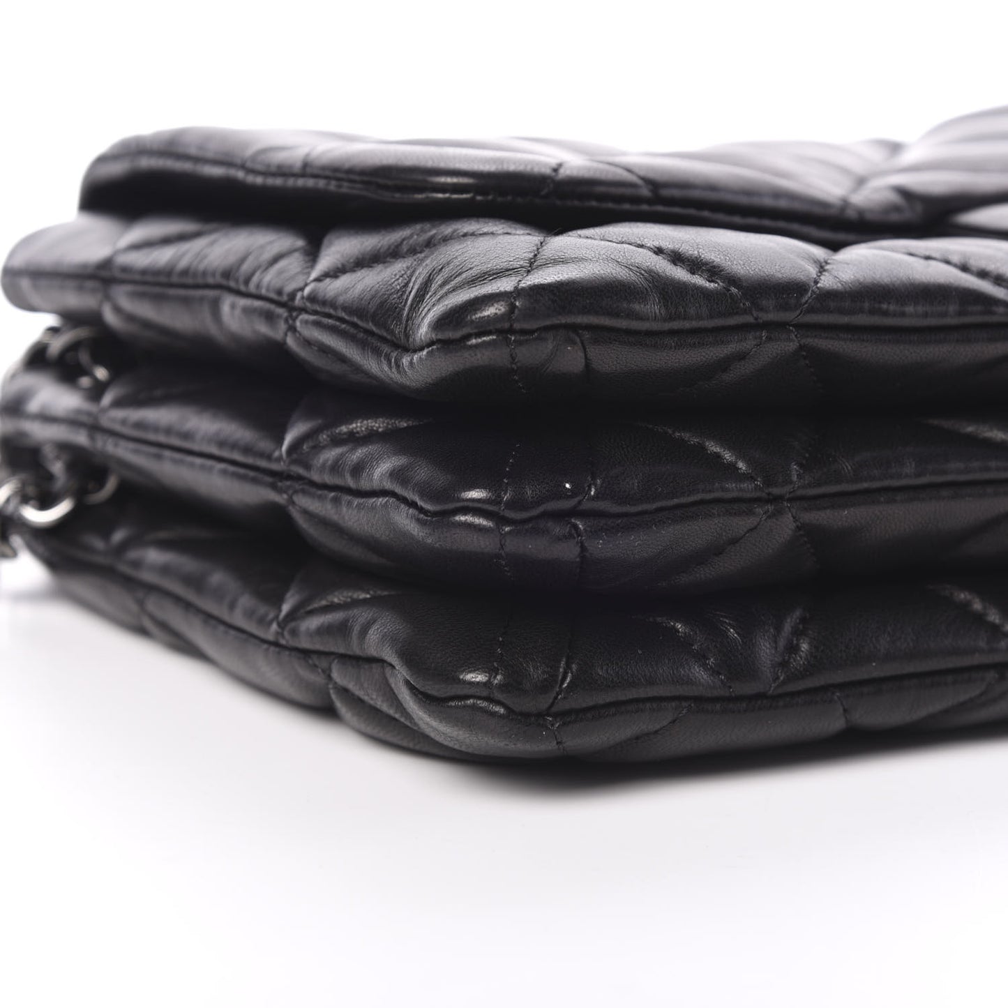 Lambskin Quilted 3 Accordion Flap Bag Black