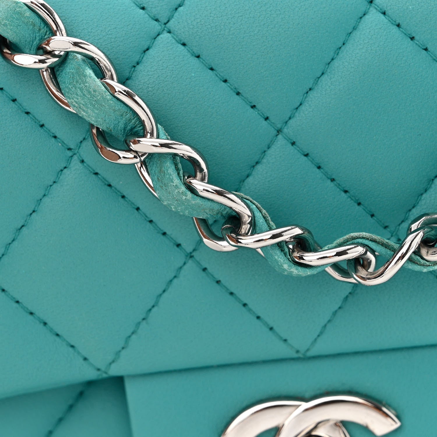 Chanel Lambskin Quilted Mini Rectangular Flap Turquoise 12 of 13