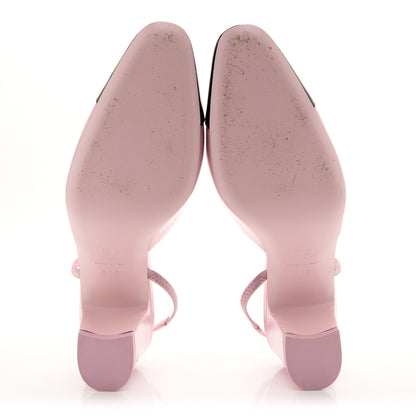 Chanel Laminated Lambskin Patent Cap Toe CC Slingback Pumps 38 Light Pink Black 6 of 9