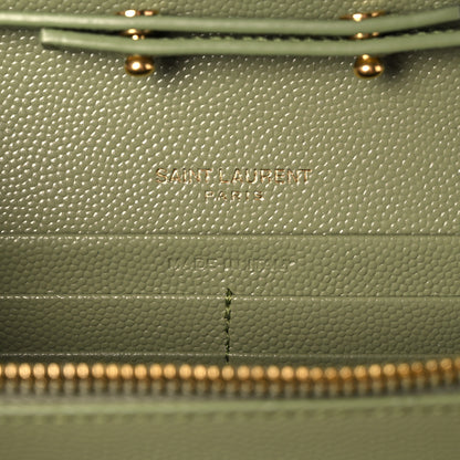 Saint Laurent Grain De Poudre Matelasse Chevron Monogram Chain Wallet Vert Kaki 6 of 8