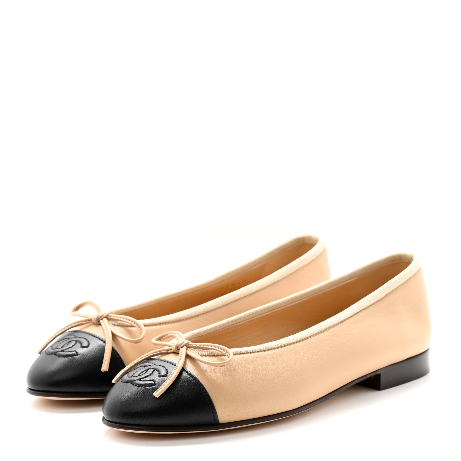 Chanel Lambskin Cap Toe CC Ballerina Flats 35.5 Dark Beige Black 3 of 13