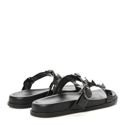 Valentino Garavani Calfskin Roman Stud Slide Sandals 39.5 Black 4 of 10