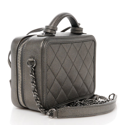 Chanel Metallic Caviar Quilted Small CC Filigree Vanity Case Dark Silver 3 of 10