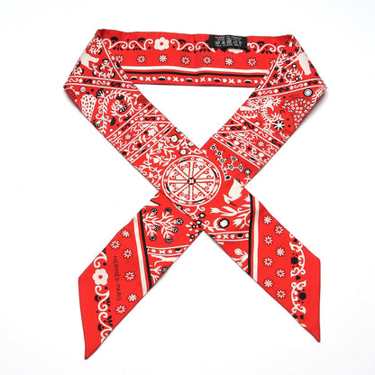 Hermes Silk Peuple Du Vent Bandana Twilly Rouge Noir Blanc 1 of 6