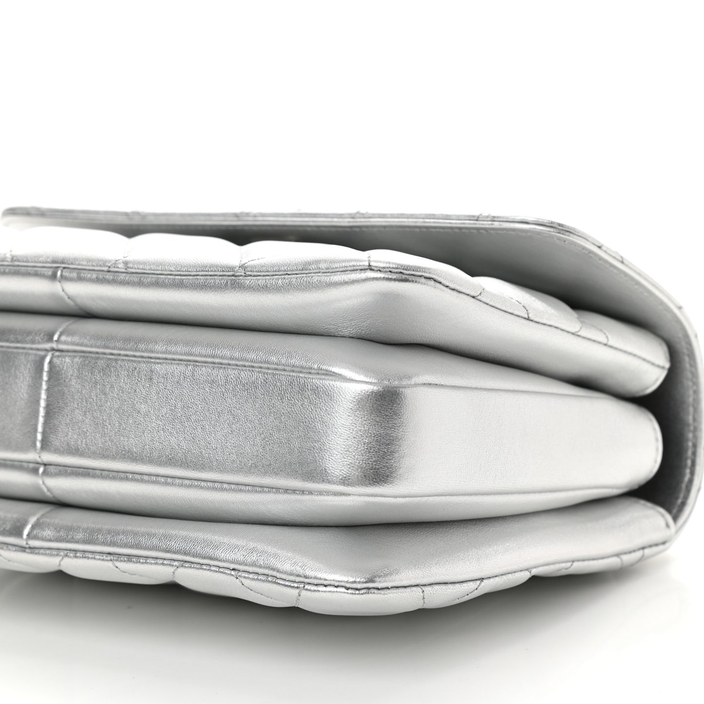 Metallic Lambskin Quilted Small Trendy CC Flap Dual Handle Bag Silver